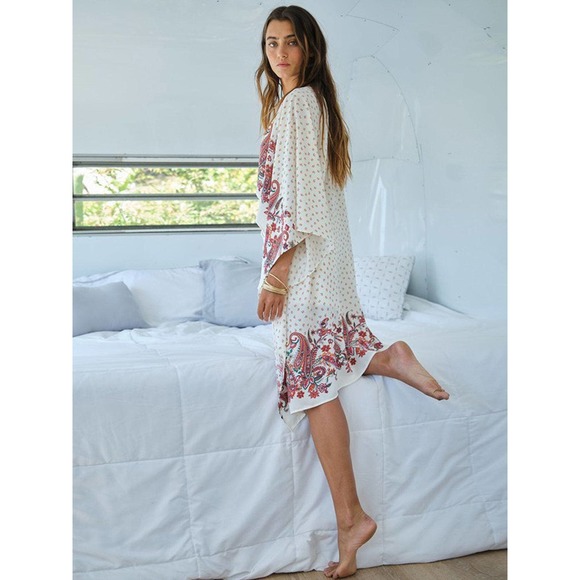 Ivory 3/4 Sleeve Multi Print Duster Cardigan - Picture 3 of 4